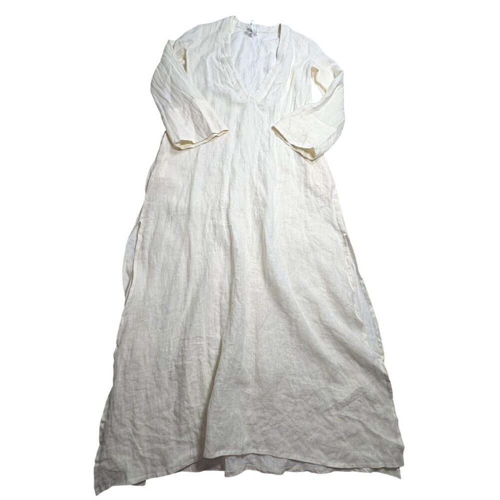Shani Shemer V-Neck Linen Caftan in Ivory